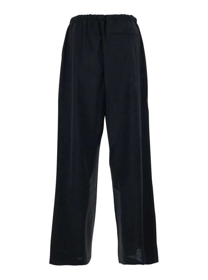 Black Pants with Drawstring Waist in Wool Blend Man Polyester Polyurethane Trousers
