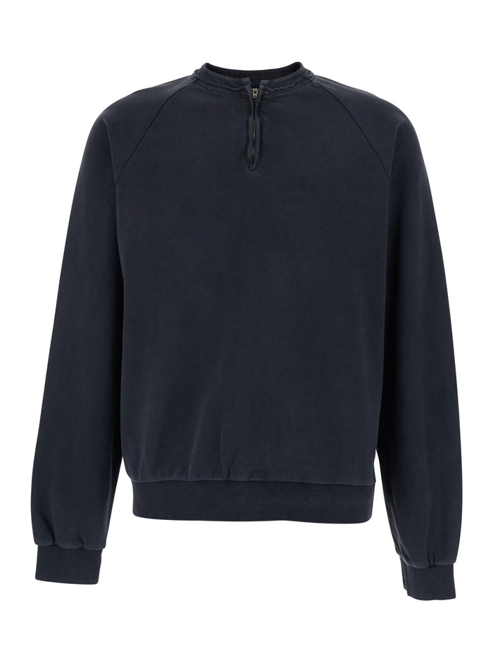 Mens Black Cotton Crewneck Sweatshirt with Half Zip Closure Sweatshirts