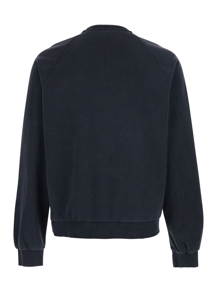 Mens Black Cotton Crewneck Sweatshirt with Half Zip Closure Sweatshirts