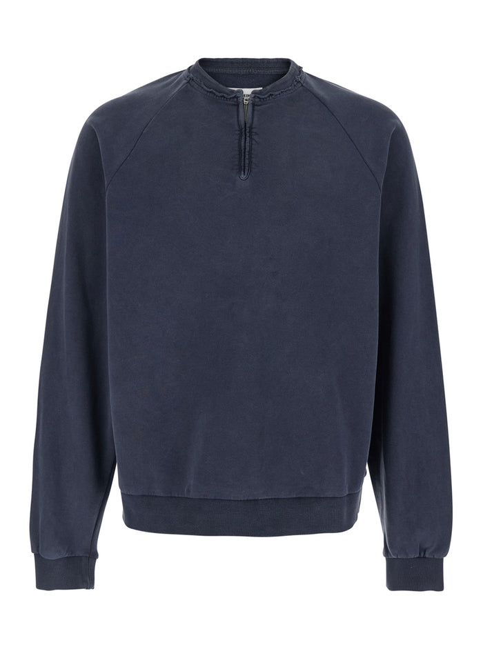 Mens Blue Cotton Crewneck Sweatshirt with Half Zip Blu Sweatshirts