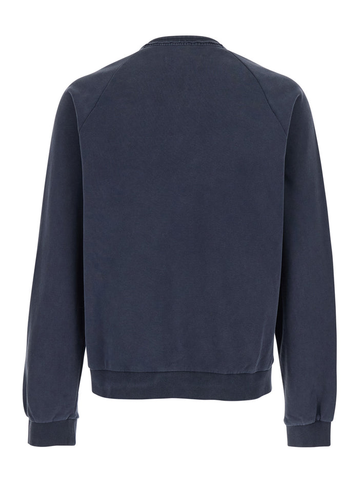 Mens Blue Cotton Crewneck Sweatshirt with Half Zip Blu Sweatshirts