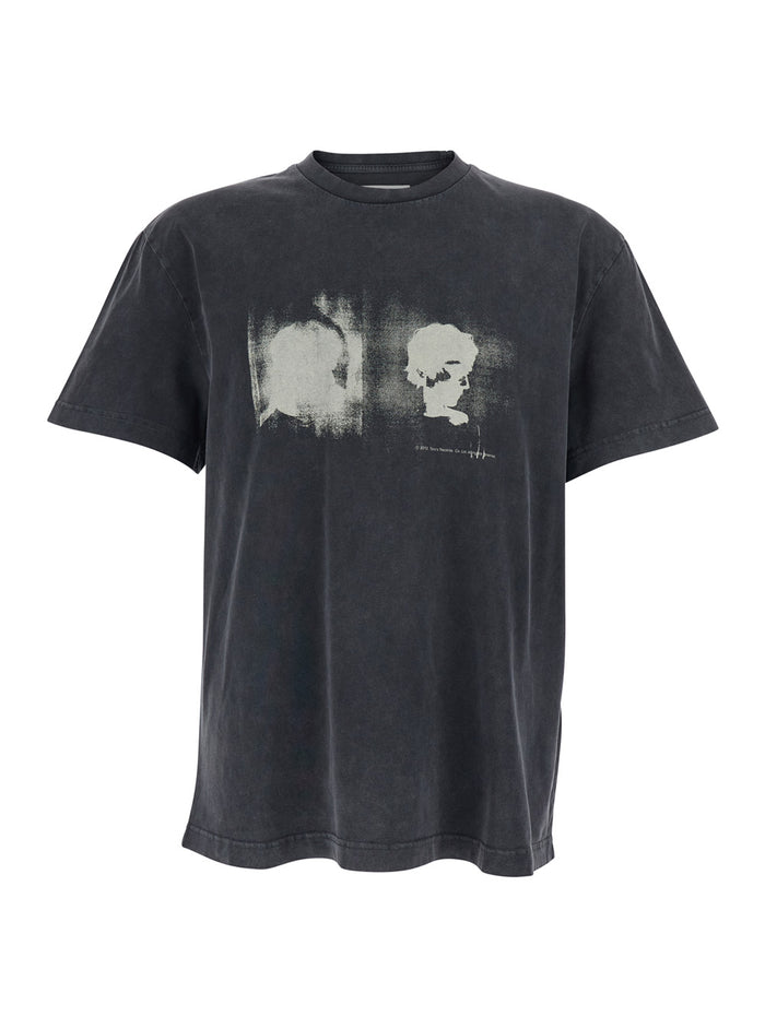 Gray T-Shirt with Front Print for Men Grey Cotton Tshirts And Polo Shirts