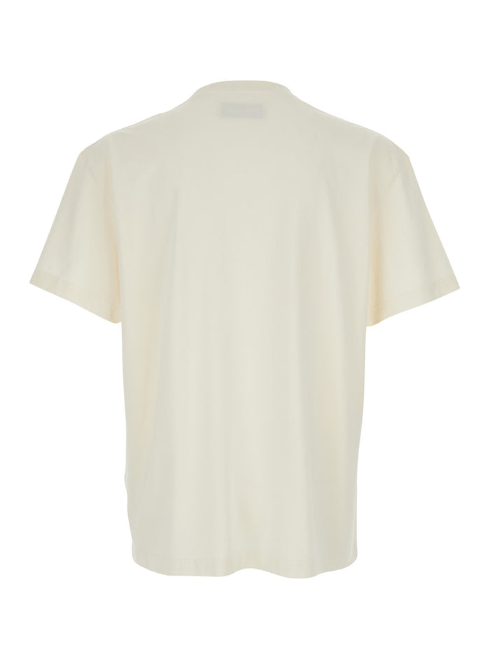 White Crewneck T-Shirt with Print on the Front in Cotton Man Tshirts And Polo Shirts