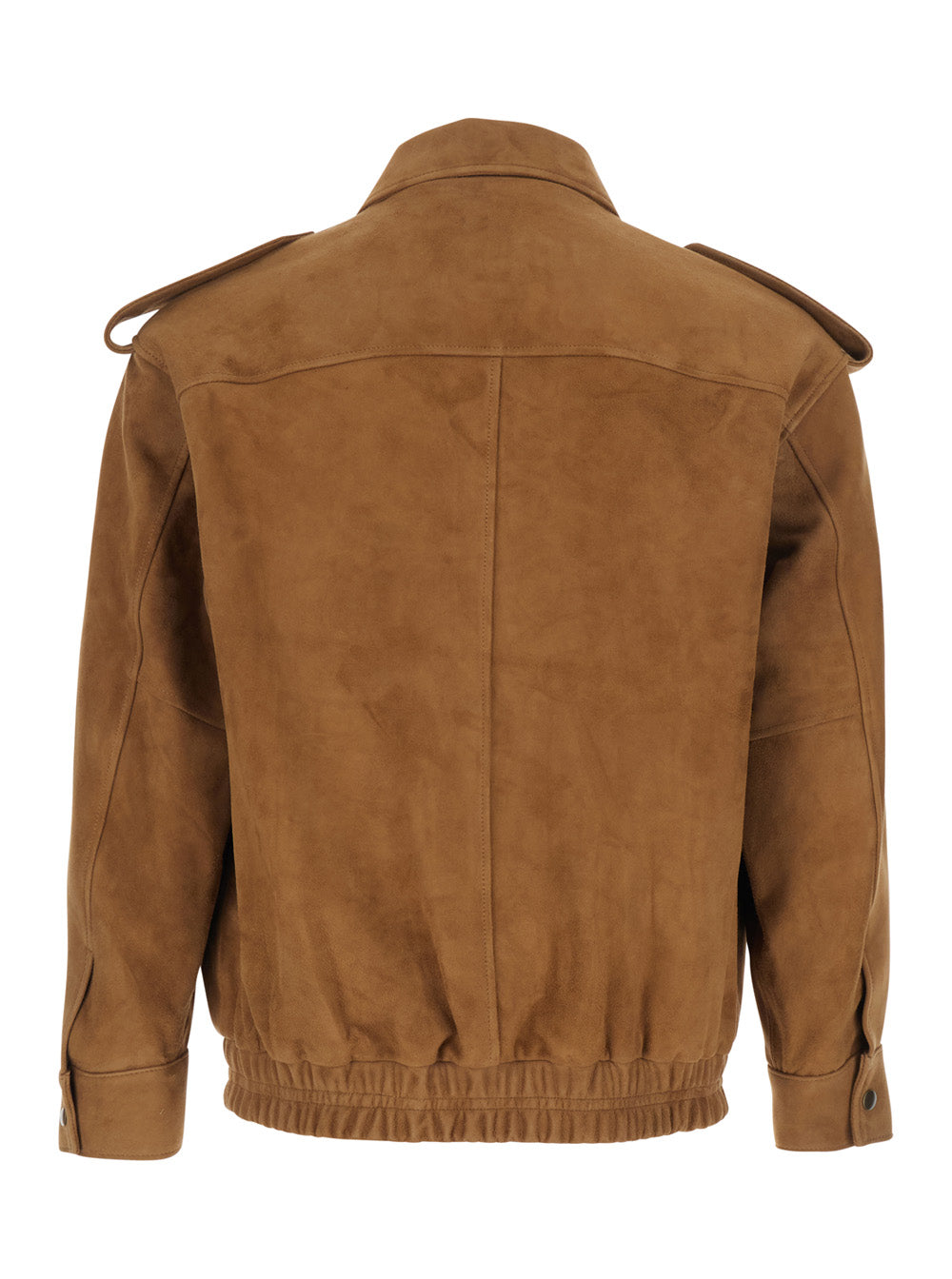 Brown Suede Jacket with Classic Collar and Elasticized Waist for Men Goat Outerwear