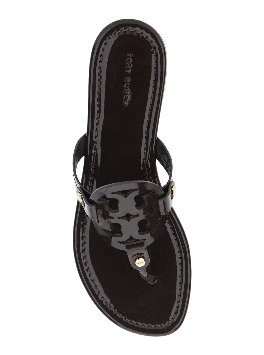 Womens Black Miller Logo Tone-on-Tone Thong Sandals Brown Calf Flat Shoes
