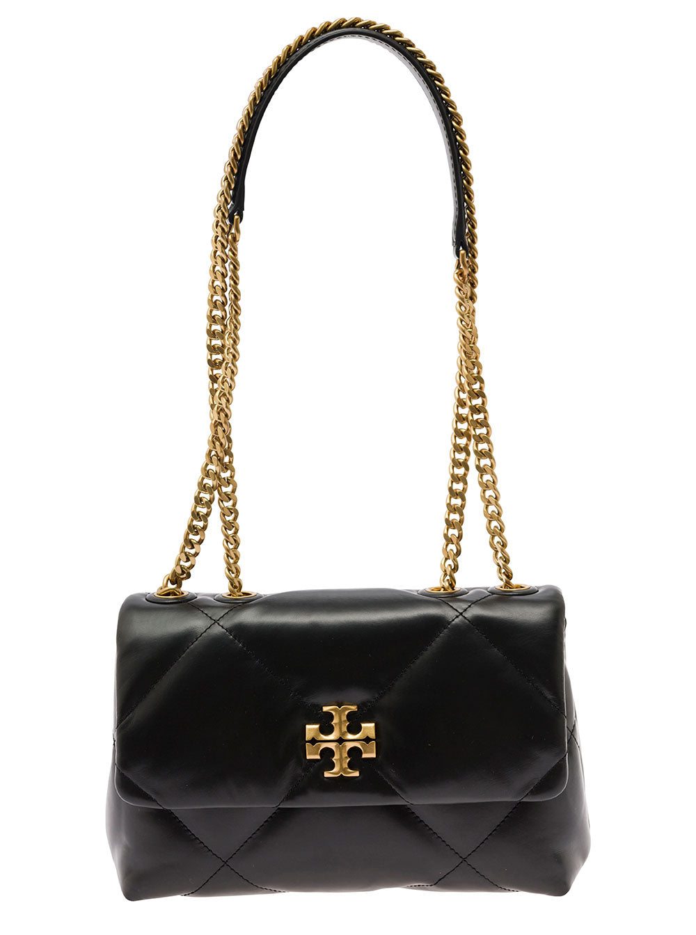 Kira Diamond Black Shoulder Bag With Two Handles Chain And Logo Plate On The Front Quilted Leather For Women Cow