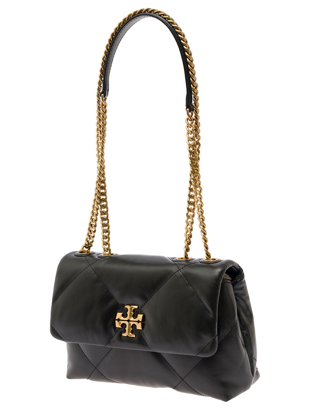 Kira Diamond Black Shoulder Bag With Two Handles Chain And Logo Plate On The Front Quilted Leather For Women Cow