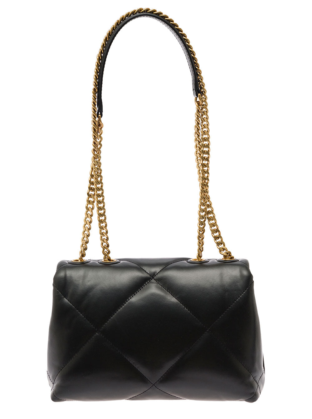 Kira Diamond Black Shoulder Bag With Two Handles Chain And Logo Plate On The Front Quilted Leather For Women Cow
