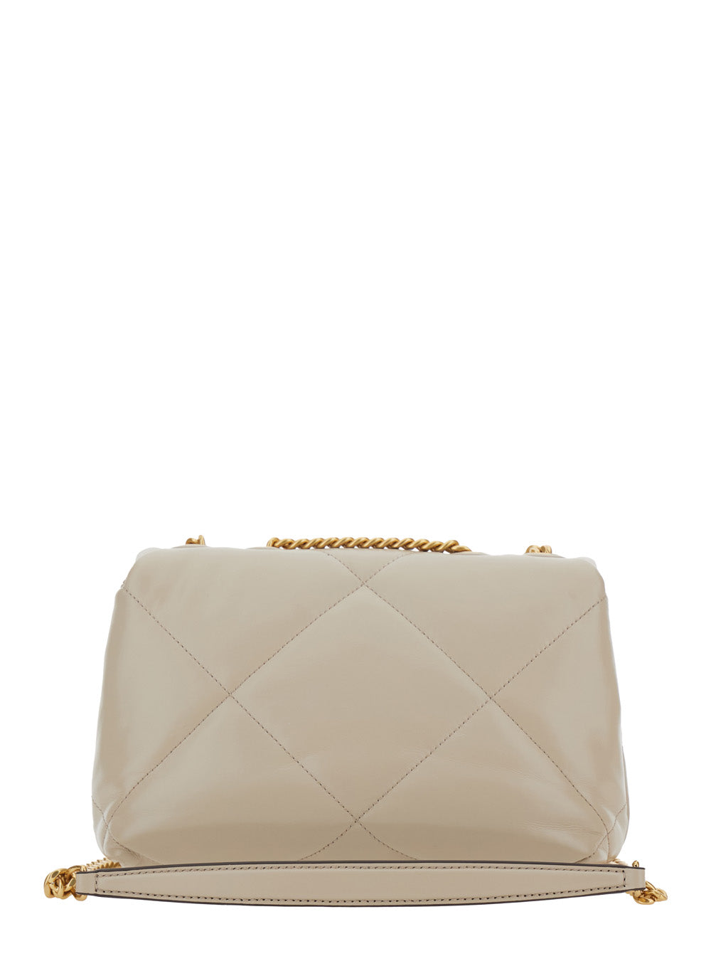 Kira Diamond Shoulder Bag with Double T Logo in Quilted Beige Leather for Women Cow