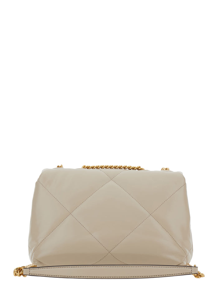 Kira Diamond Shoulder Bag with Double T Logo in Quilted Beige Leather for Women Cow