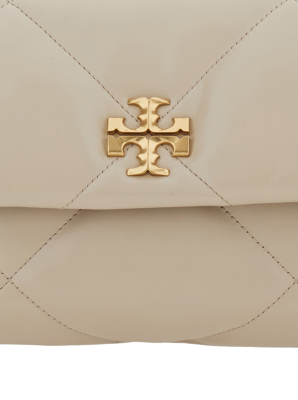 Kira Diamond Shoulder Bag with Double T Logo in Quilted Beige Leather for Women Cow