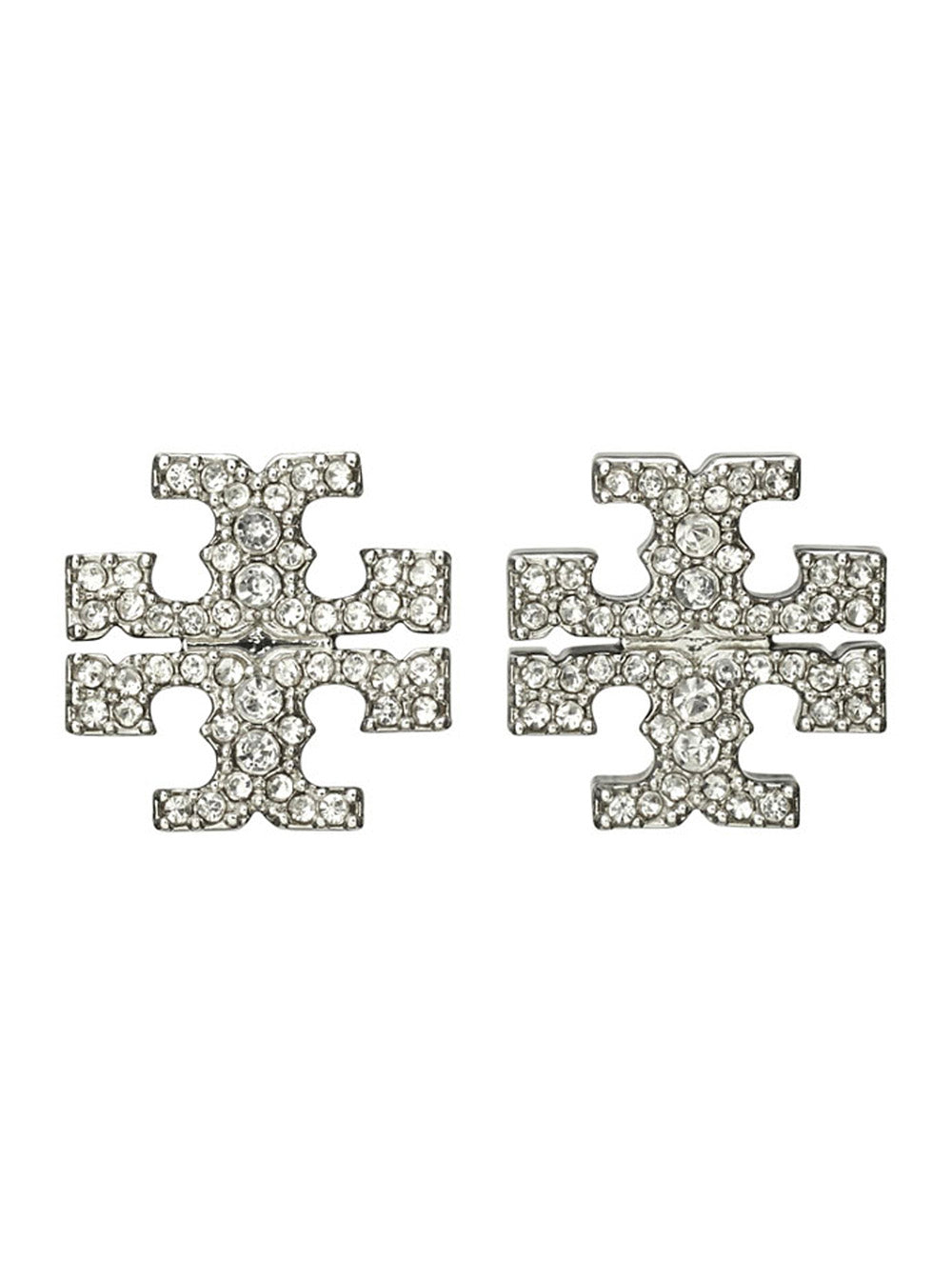 Kira Earrings with Double T Motif and Crystal Decoration in Silver-Plated Brass for Women Metallic