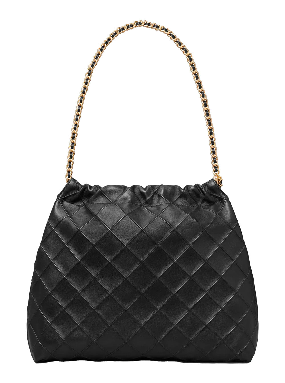 Shoulder Bag Fleming with Chain Handles and Diamond Quilting in Black Leather for Women Lamb