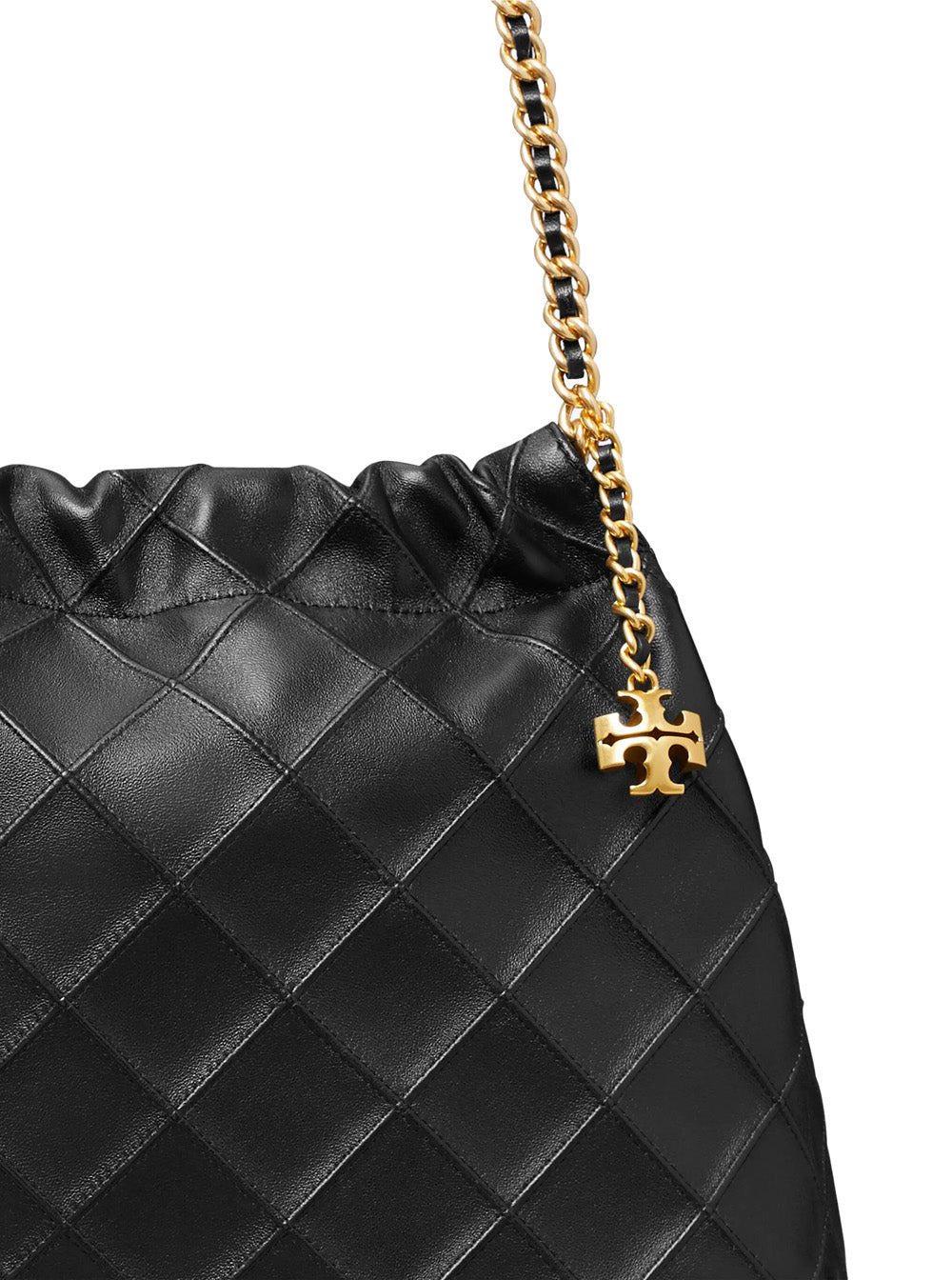 Shoulder Bag Fleming with Chain Handles and Diamond Quilting in Black Leather for Women Lamb