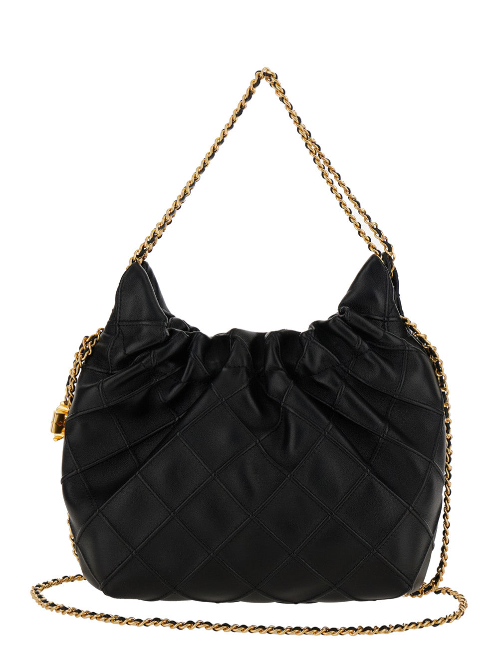 Shoulder Bag Fleming with Chain Strap and Double T Motif in Black Pebbled Leather for Women Lamb