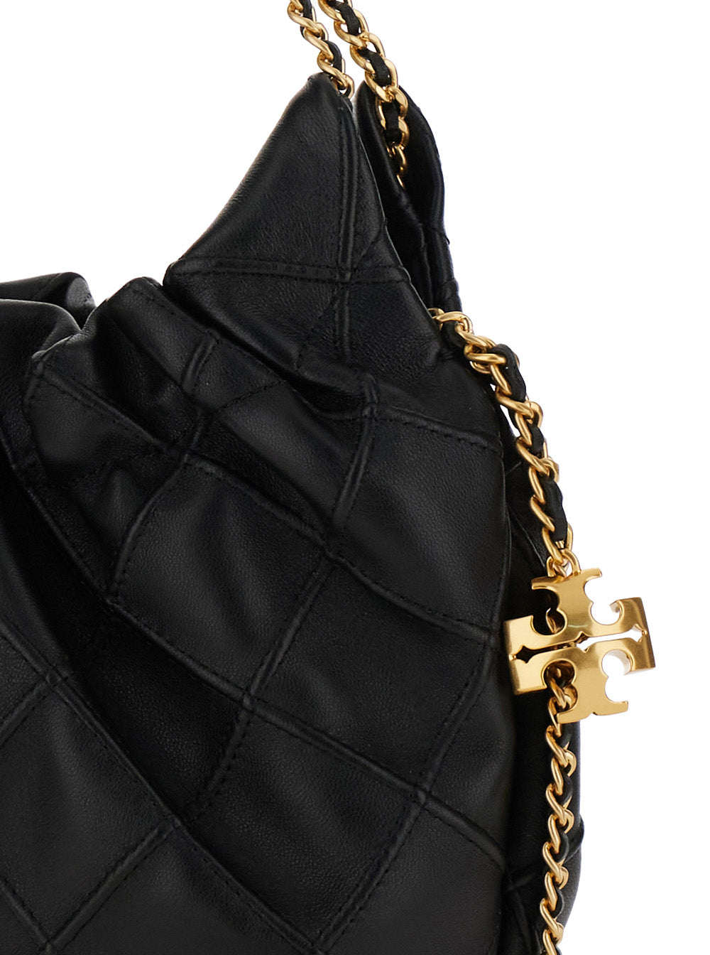 Shoulder Bag Fleming with Chain Strap and Double T Motif in Black Pebbled Leather for Women Lamb