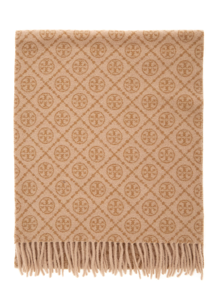 Scarf With T Monogram Beige Wool