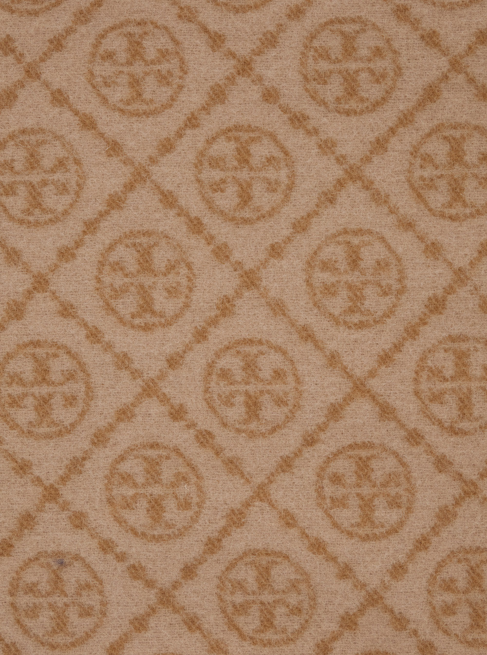 Beige Scarf with All-Over T Motif Monogram and Fringed Edges in Wool Woman Cashmere Scarfs Foulards