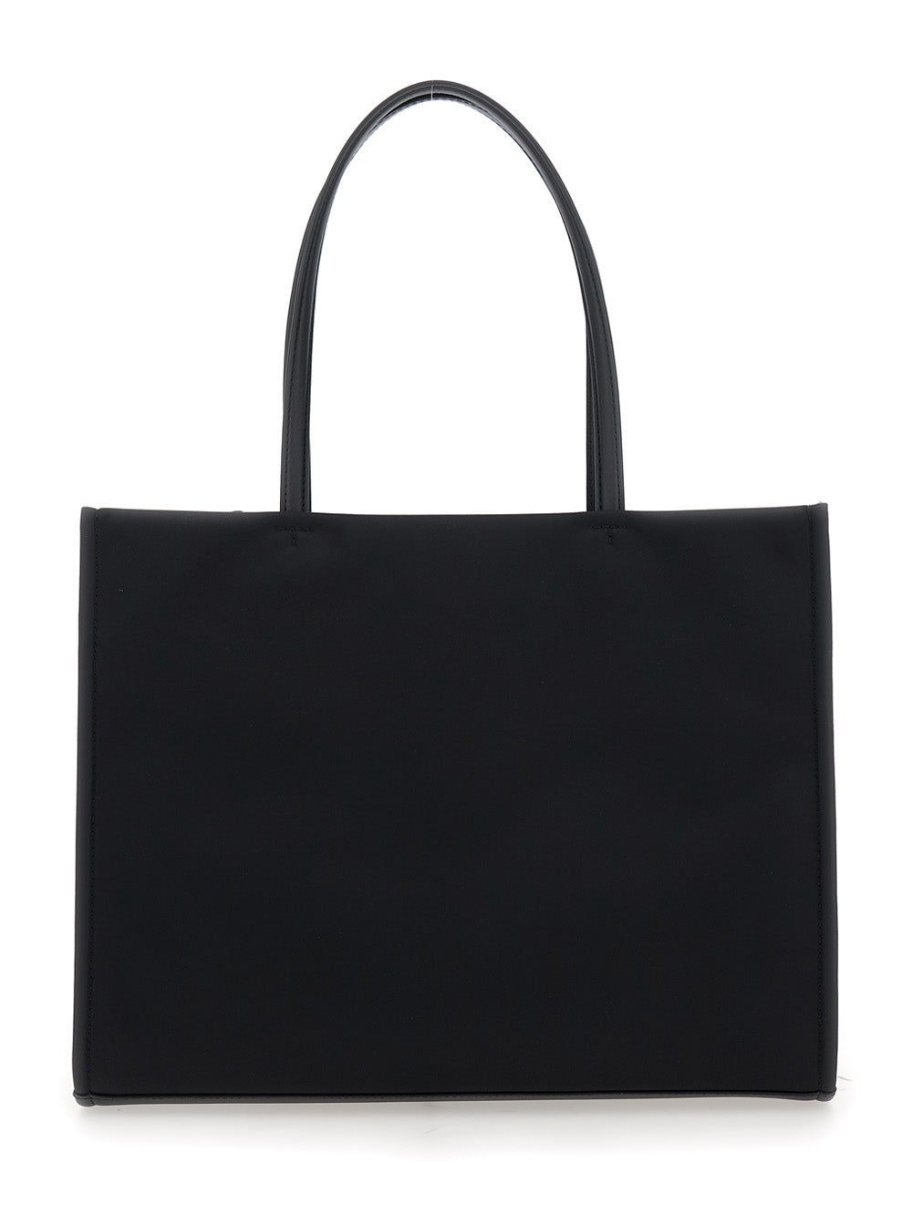 Ella Small Tote Bag with Two Top Handles and Maxi Logo Printed on Front in Black Fabric for Women Nylon