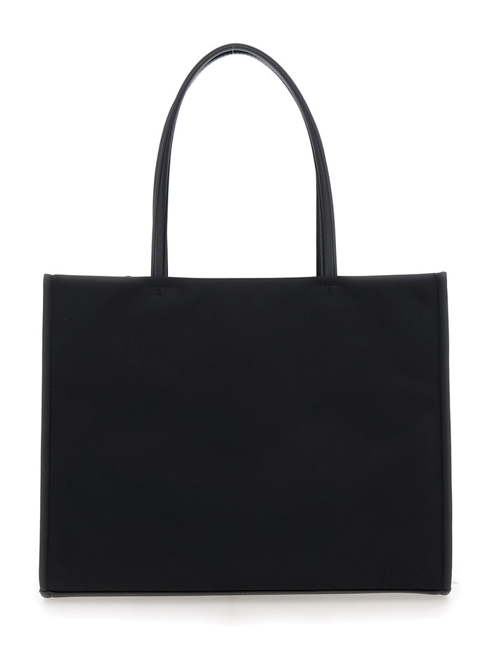 Ella Small Tote Bag with Two Top Handles and Maxi Logo Printed on Front in Black Fabric for Women Nylon