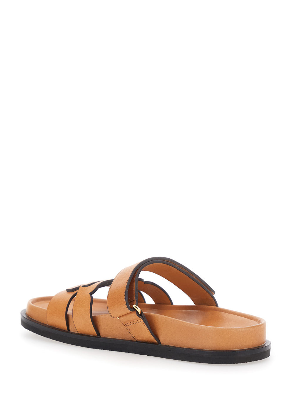 Ines Sandals with Strap and Logo Band in Brown Leather for Women Bovine Flat Shoes