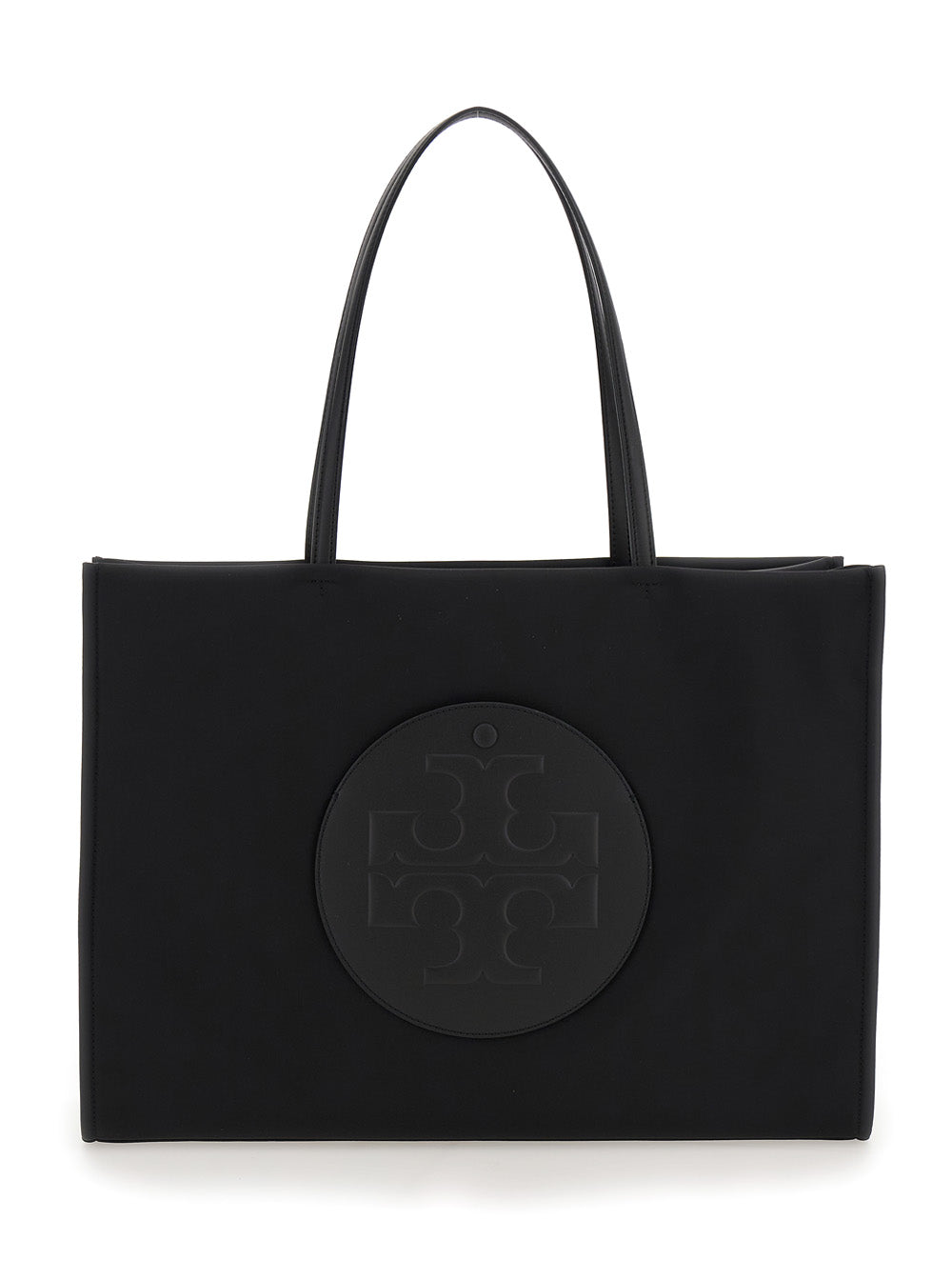 Ella Large Tote Bag with Tone-on-Tone Logo Detail in Black Tech Fabric for Women Nylon