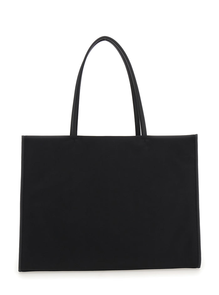 Ella Large Tote Bag with Tone-on-Tone Logo Detail in Black Tech Fabric for Women Nylon