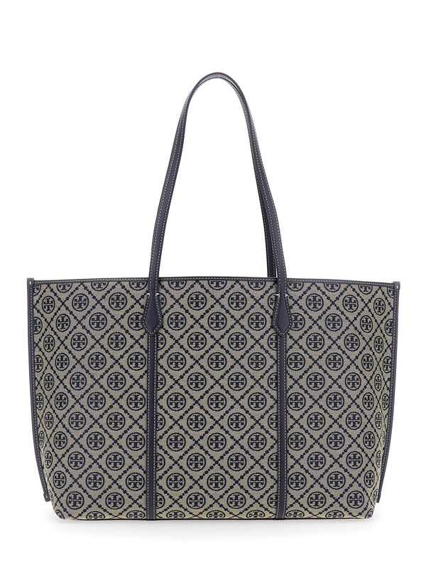 Tote Bag Perry T Monogram Blue Cotton