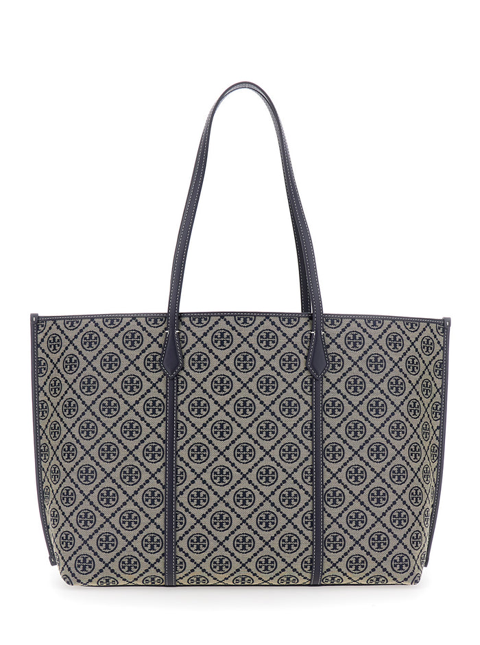 PERRY T MONOGRAM TOTE Blue with Logo Cotton Women Blu Polyester Bags