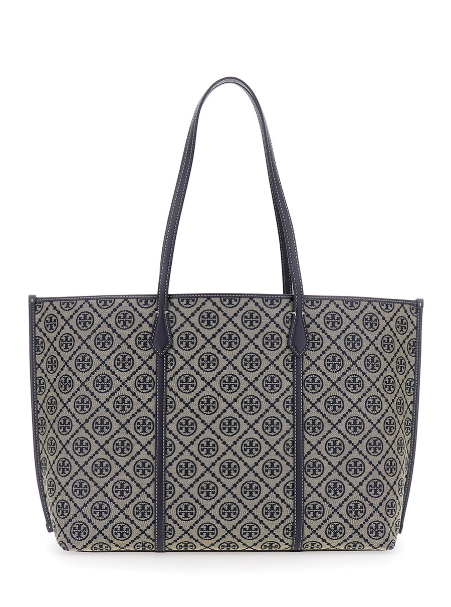 Tote Bag Perry T Monogram Blue Cotton