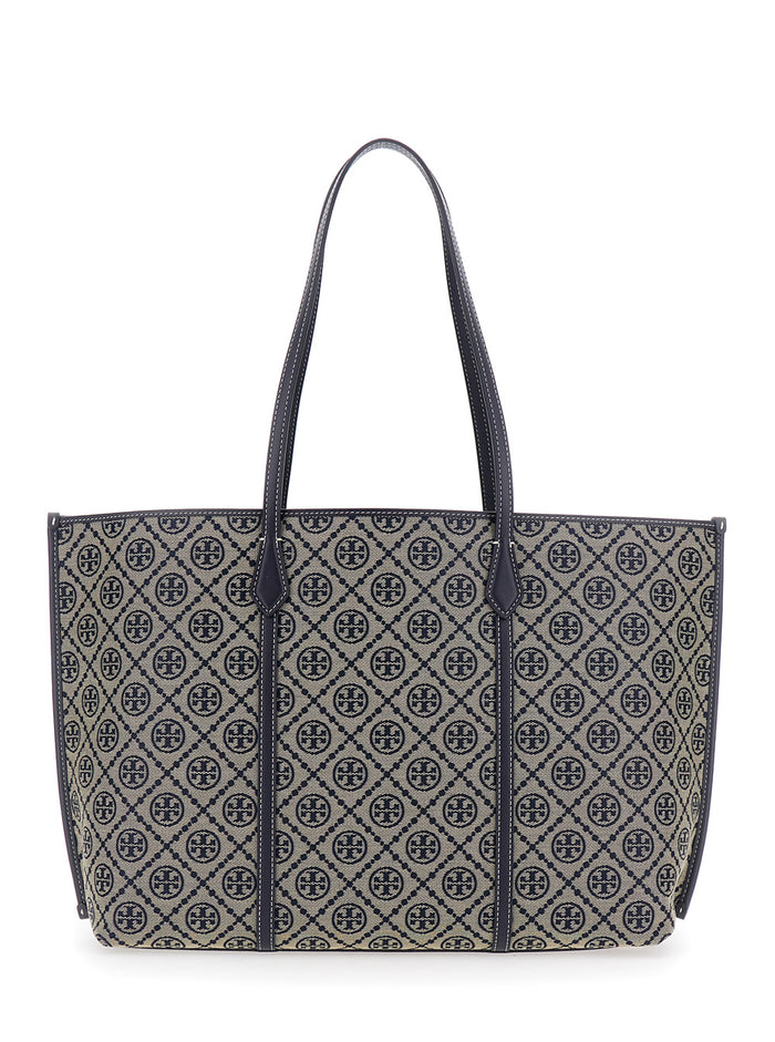 PERRY T MONOGRAM TOTE Blue with Logo Cotton Women Blu Polyester Bags