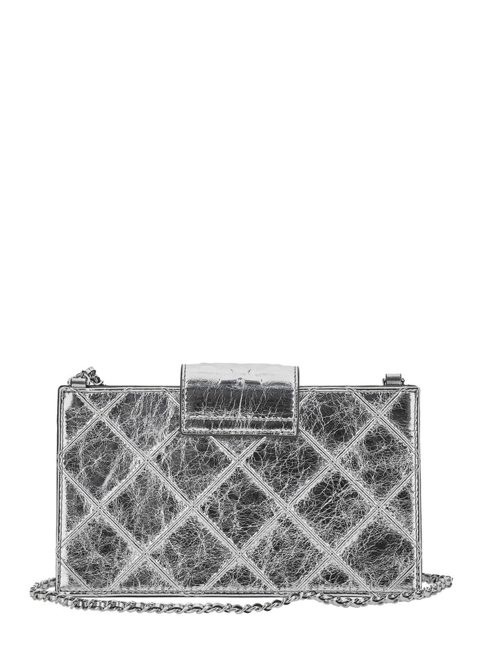 Fleming Mini Shoulder Bag with Chain Strap and Quilted Design in Metallic Leather for Women Cow Crossbody