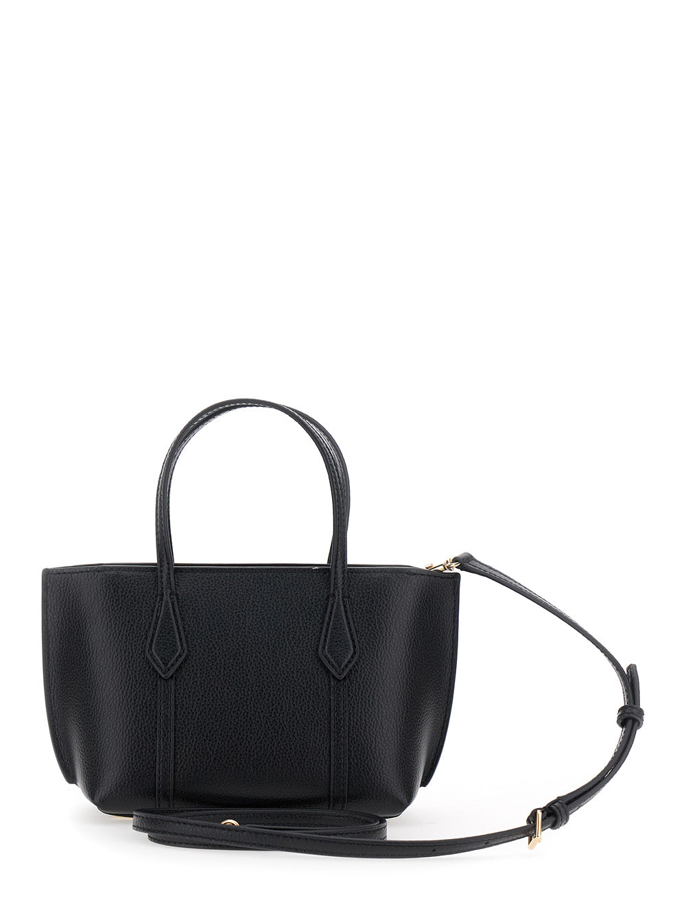 Handbag Perry with Adjustable and Removable Shoulder Strap Logo Lettering Imprinted on the Front in Black Pebbled Leather for Women Hand Bags
