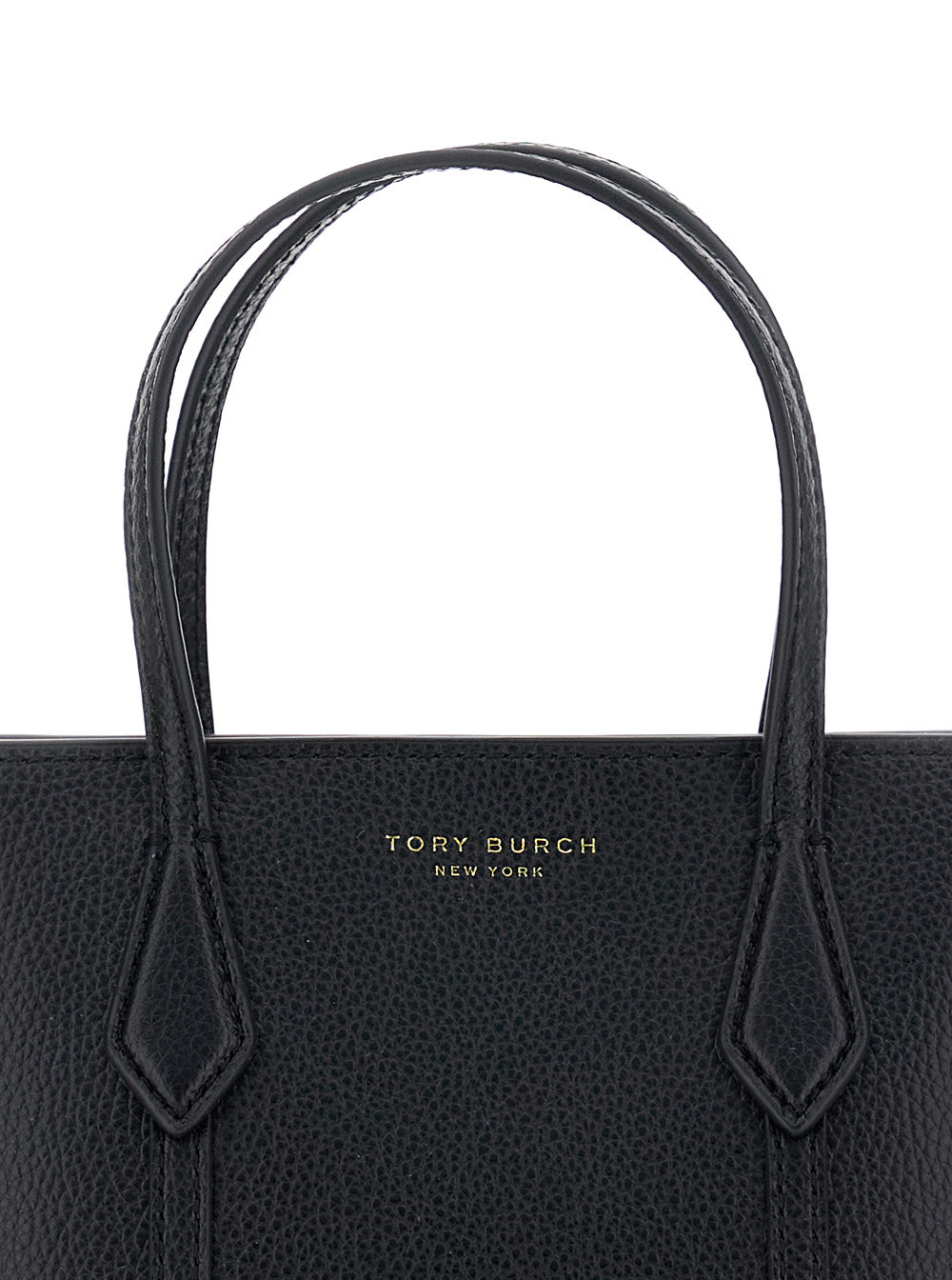 Handbag Perry with Adjustable and Removable Shoulder Strap Logo Lettering Imprinted on the Front in Black Pebbled Leather for Women Hand Bags
