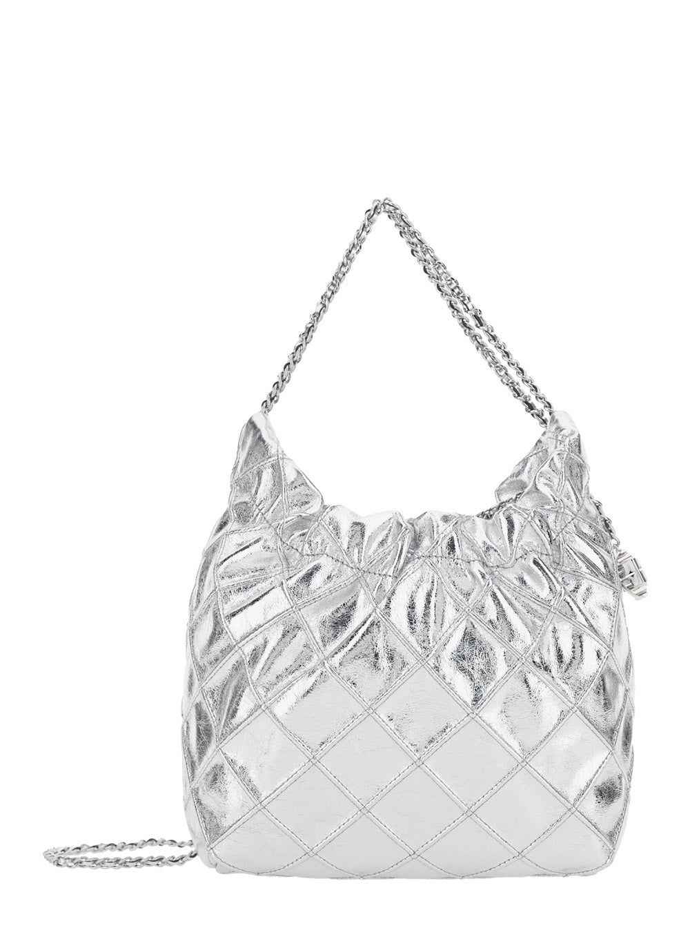 Shoulder Bag Fleming Mini with Chain Strap and Metallic Logo Pendant in Silver for Women Cow