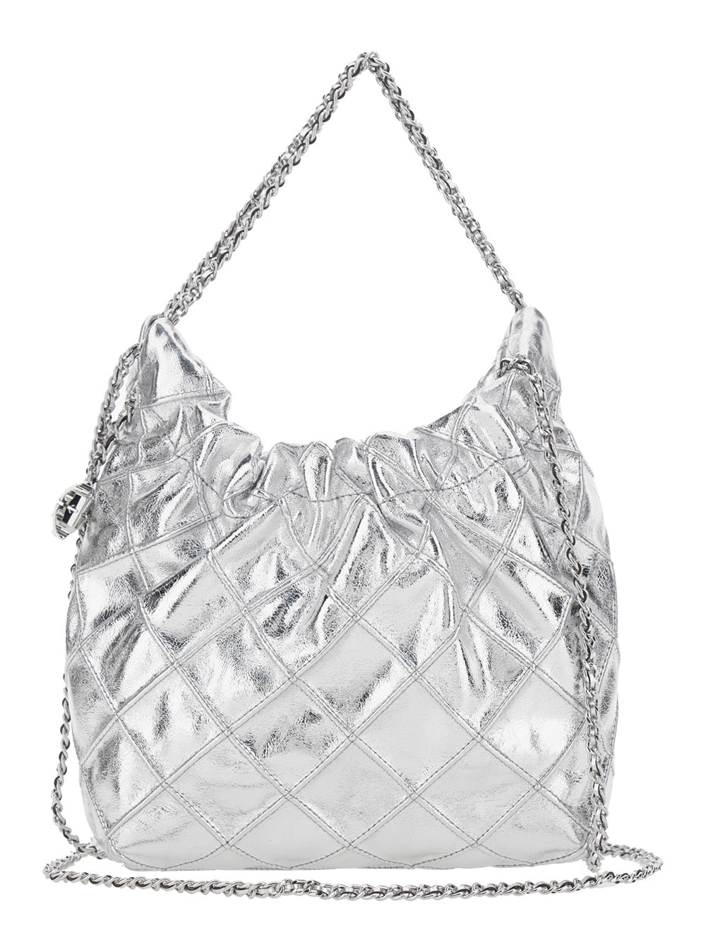 Shoulder Bag Fleming Mini with Chain Strap and Metallic Logo Pendant in Silver for Women Cow