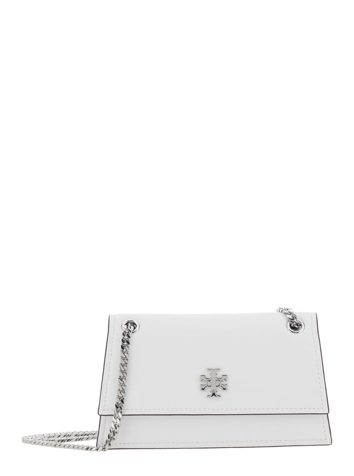 Kira Shoulder Bag with Chain Strap and Metallic Logo on Front in White Leather for Women Lamb Crossbody