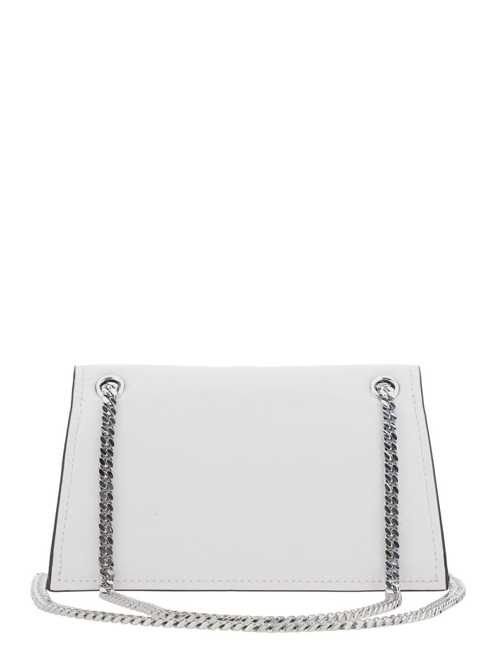 Kira Shoulder Bag with Chain Strap and Metallic Logo on Front in White Leather for Women Lamb Crossbody