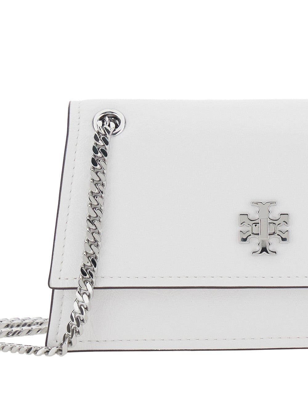 Kira Shoulder Bag with Chain Strap and Metallic Logo on Front in White Leather for Women Lamb Crossbody