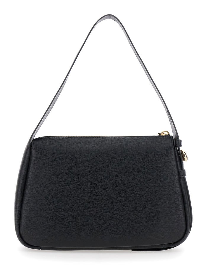 Shoulder Bag Romy with Adjustable Hammered Leather Strap for Women Black Cow