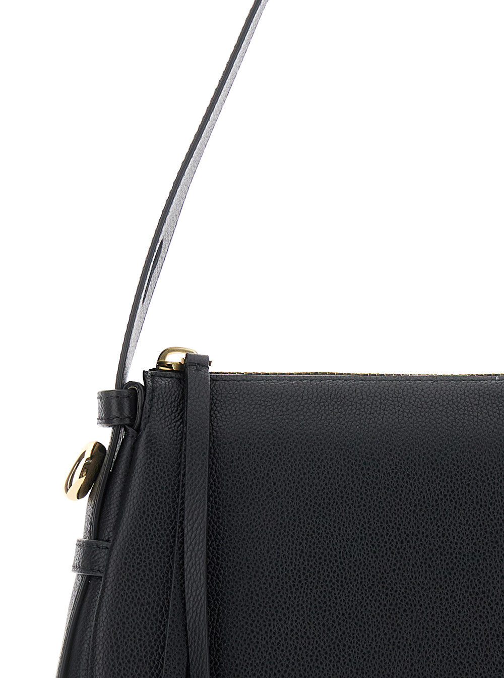 Shoulder Bag Romy with Adjustable Hammered Leather Strap for Women Black Cow