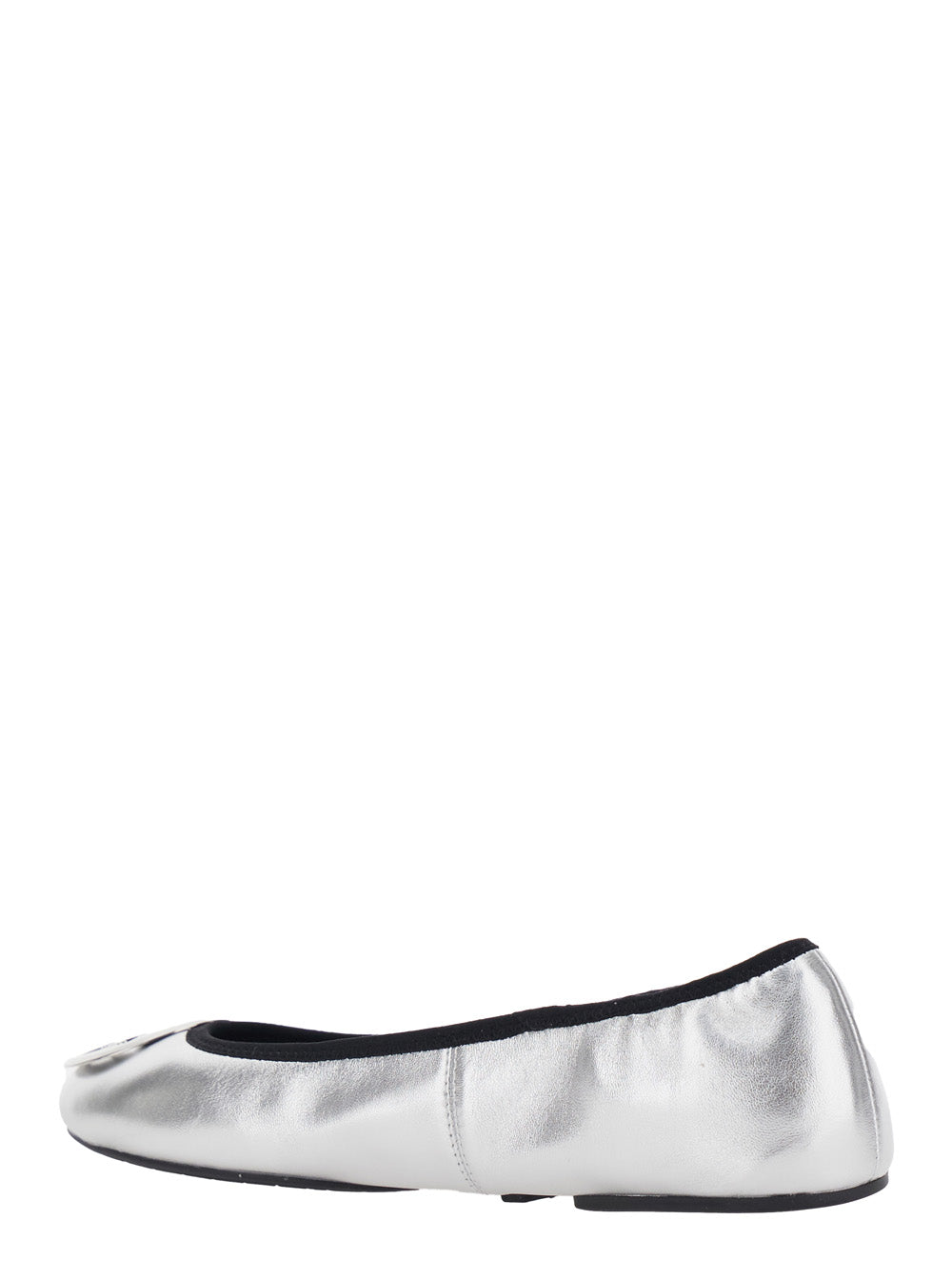 Ballet shoes Tory Burch Silver with Logo Plate on the Front and Ecoleather Elasticized Design for Women Metallic Ovine Nylon Ballerinas