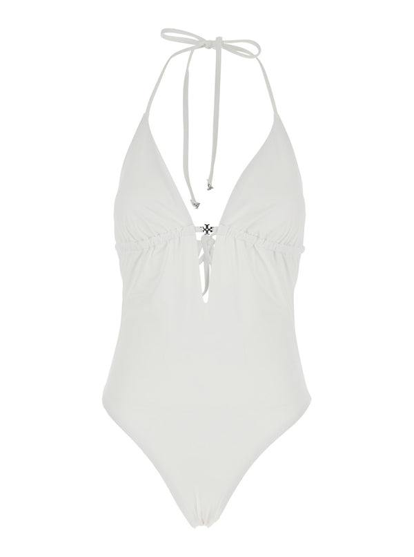 One-Piece Swimsuit White Tech Fabric Swimwear