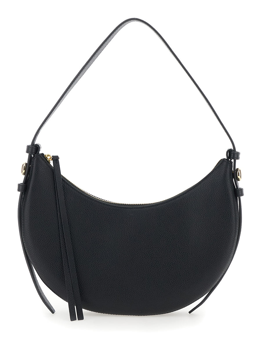 Shoulder Bag Romy Half Moon Black Leather Cowhide