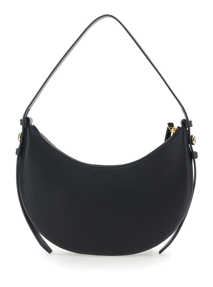 Shoulder Bag Romy Half Moon with Adjustable and Removable Strap Design in Black Hammered Leather for Women Cow