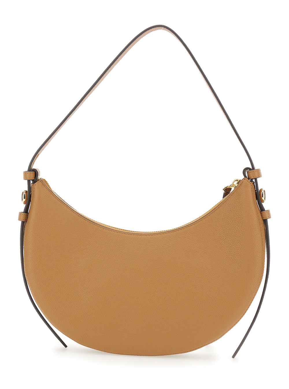 Romy Half Moon Beige Shoulder Bag with Adjustable and Removable Strap in Grained Leather Woman Cow