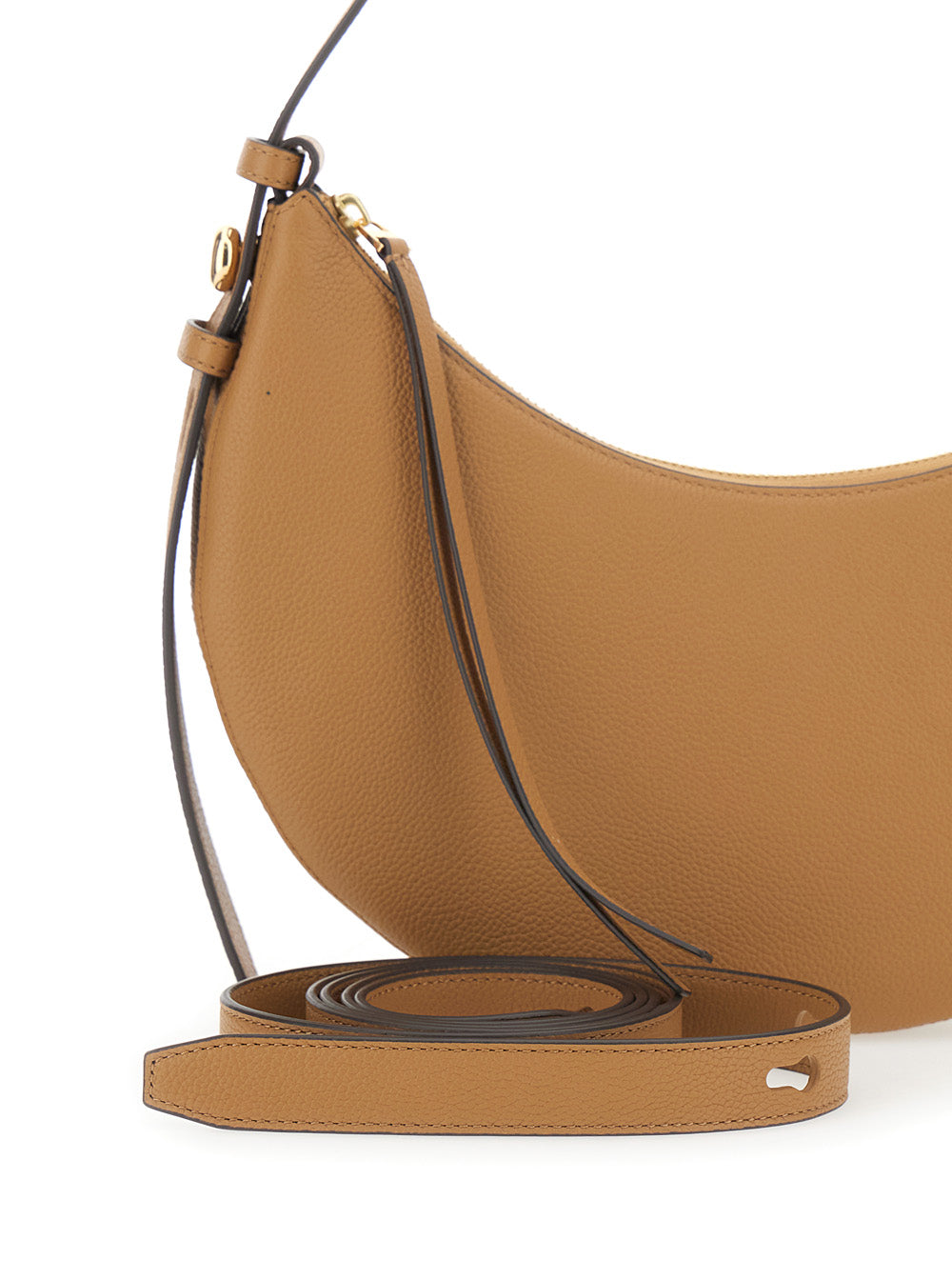 Romy Half Moon Beige Shoulder Bag with Adjustable and Removable Strap in Grained Leather Woman Cow