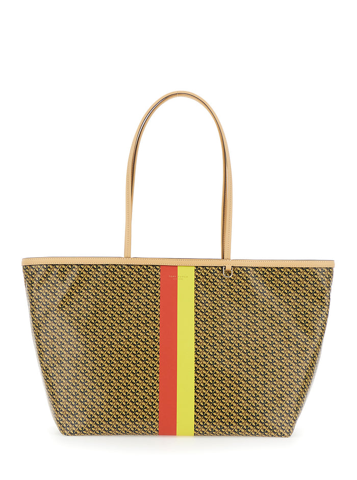 Tote bag The Racer with All-Over Print and Multicolor Cotton Blend Stripes for Women Linen