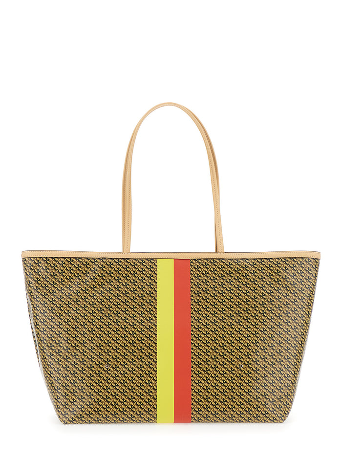 Tote bag The Racer with All-Over Print and Multicolor Cotton Blend Stripes for Women Linen