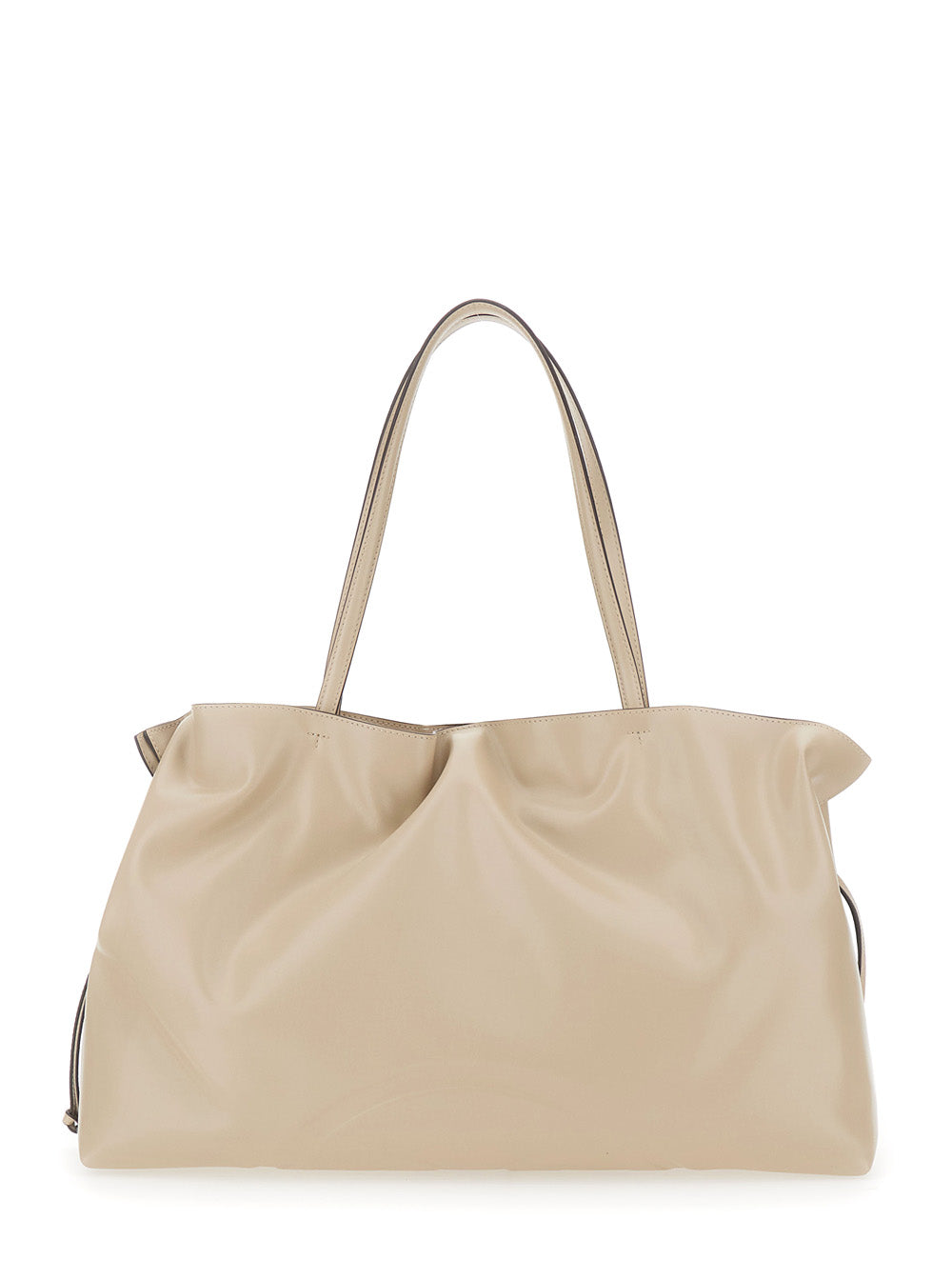 Shoulder Bag Ella with Drawstring Closure and Logo Embossed in Ecoleather Beige Women Polyester